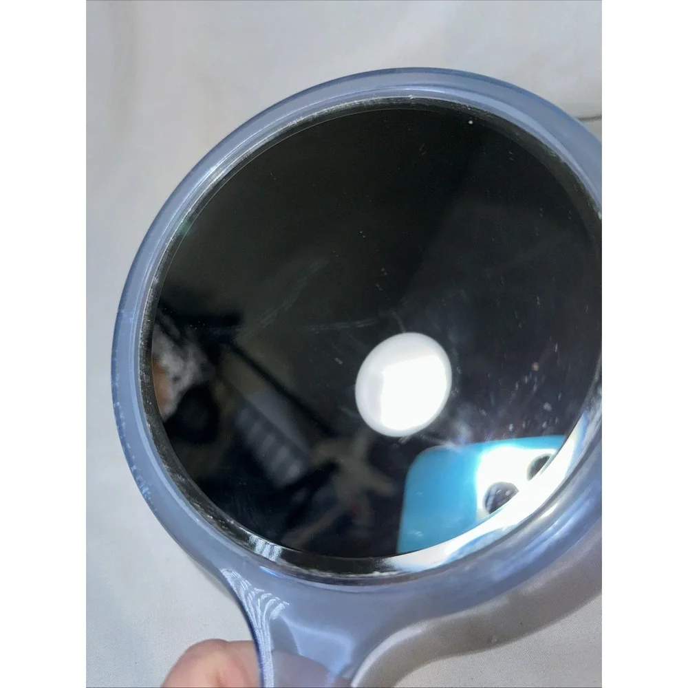 Vintage Clear Blue Lucite Hand Mirror Art Deco Style Vanity Accessories 2 sided